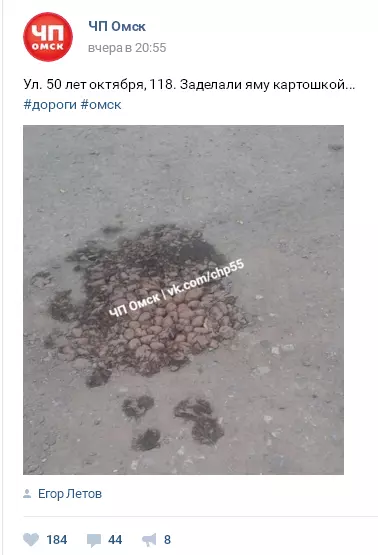 В Омске ямы на дороге заделывали картошкой