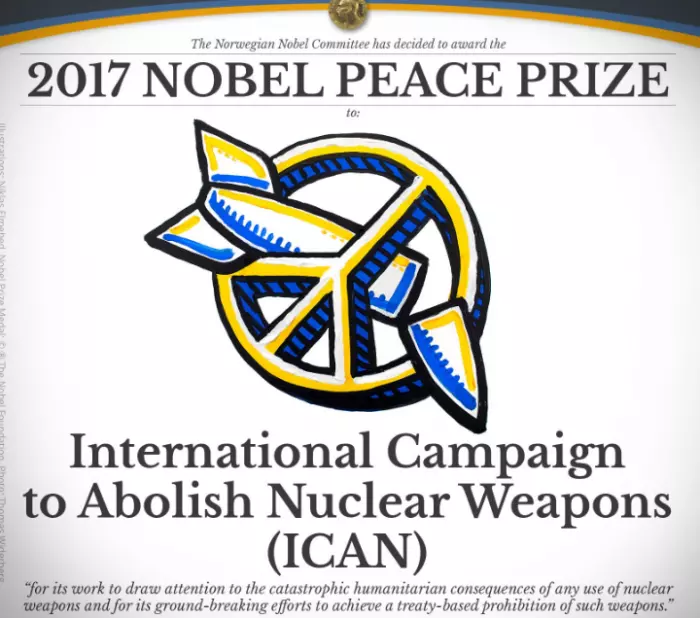 В Стокгольме Нобелевскую премию мира получила Международная кампания по запрещению ядерного оружия