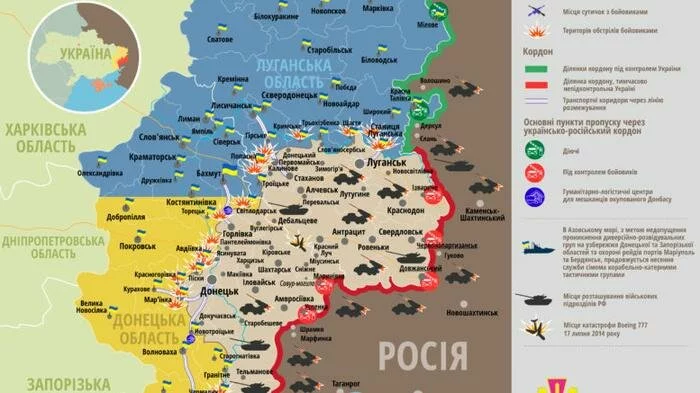 Боевики вели огонь по всей линии фронта. Опубликована карта АТО